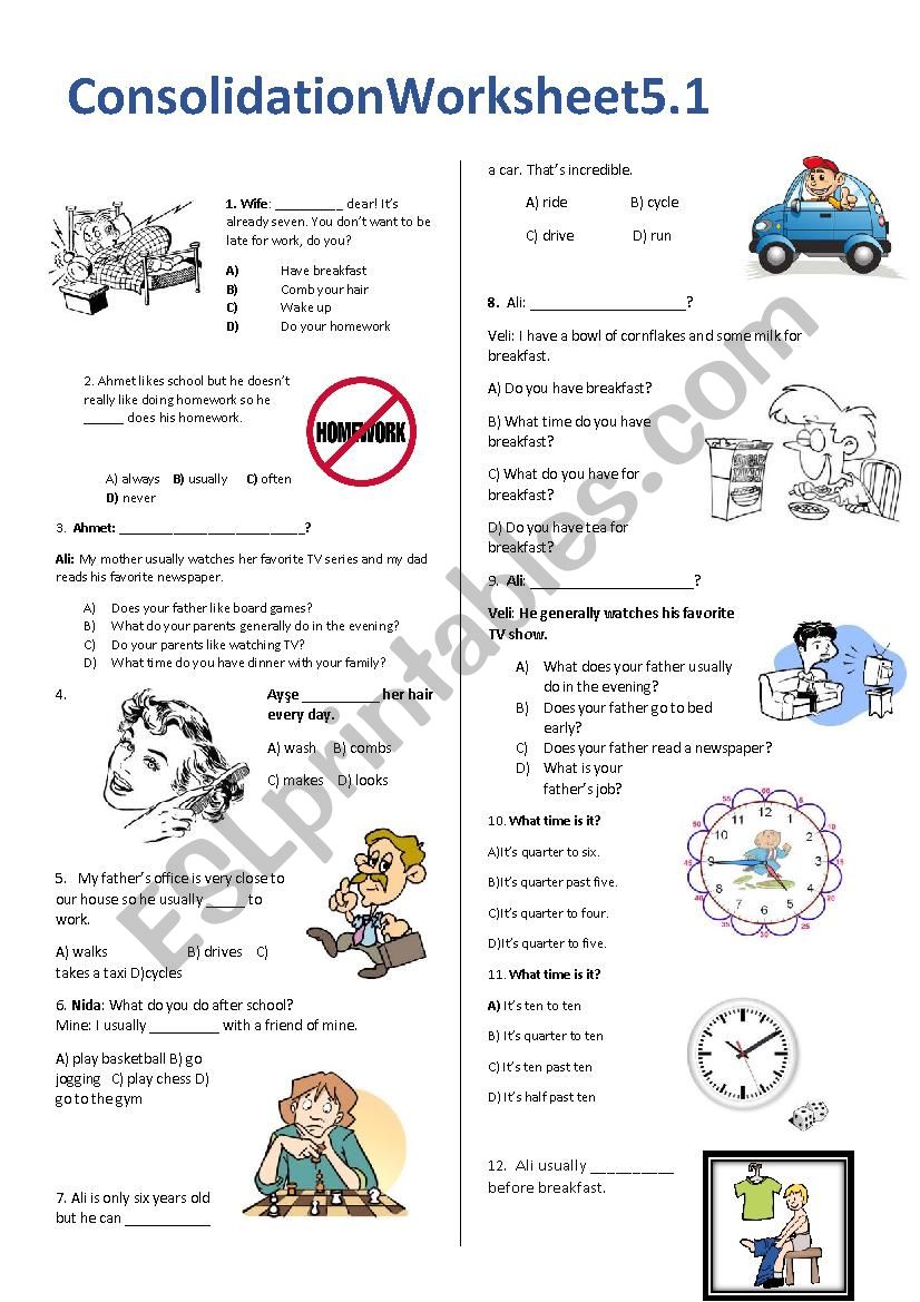 Daily Routines Test worksheet