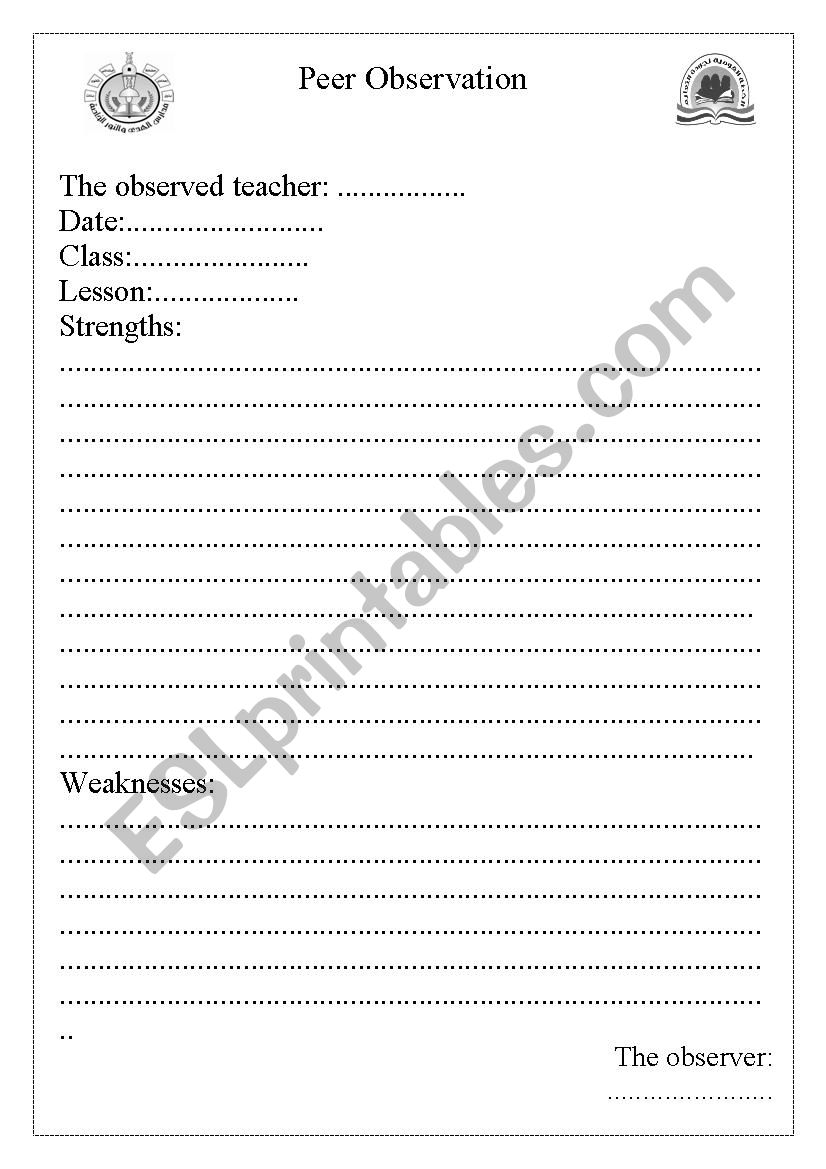 peer observation worksheet