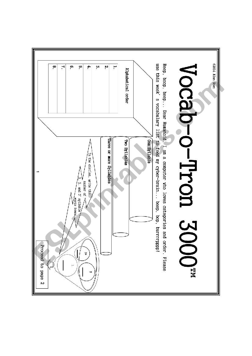 Vocab - o - Tron 3000 worksheet