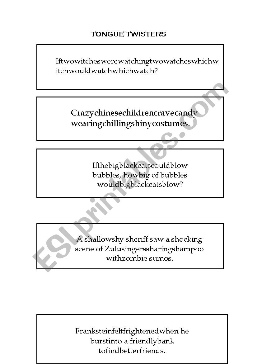 Halloween Tongue Twisters worksheet