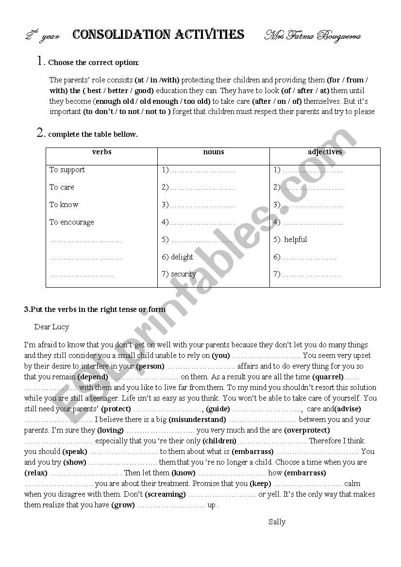 consolidation activities for 2nd year