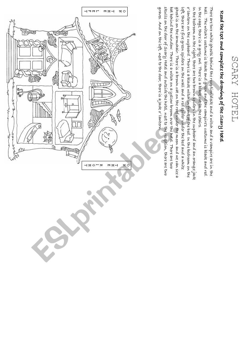 Halloween scary hotel worksheet