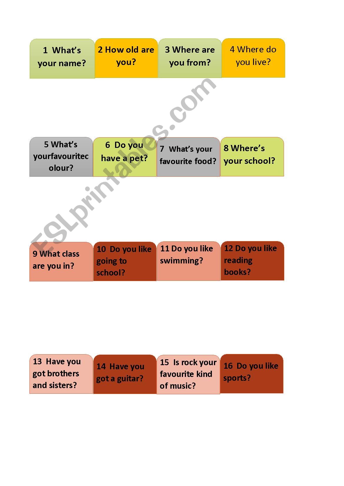 Break the ice or revision questions