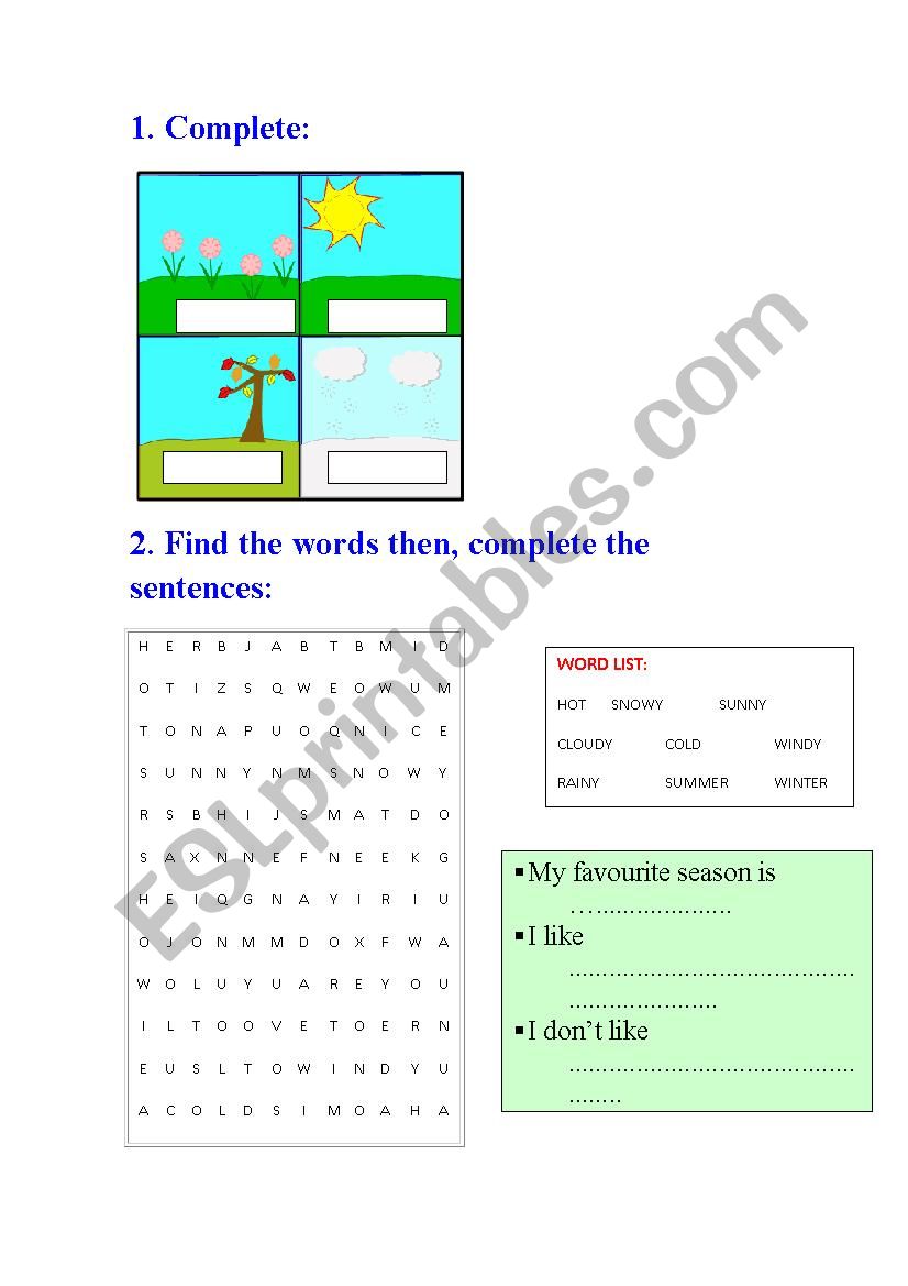seasons worksheet