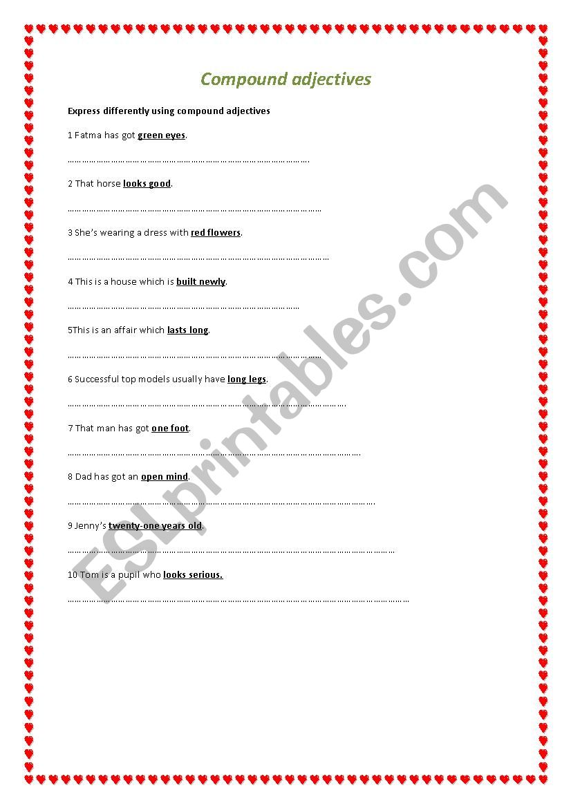 compound adjectives worksheet