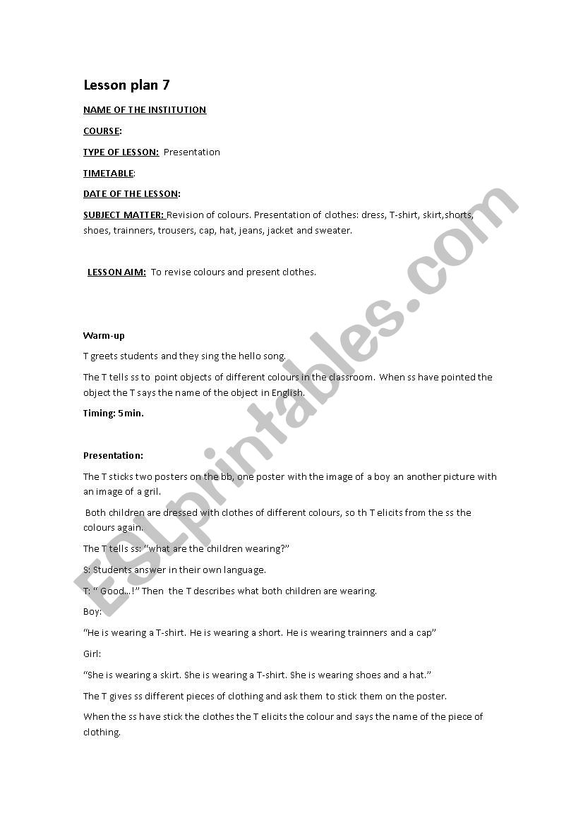 lesson plan 7 kinder worksheet