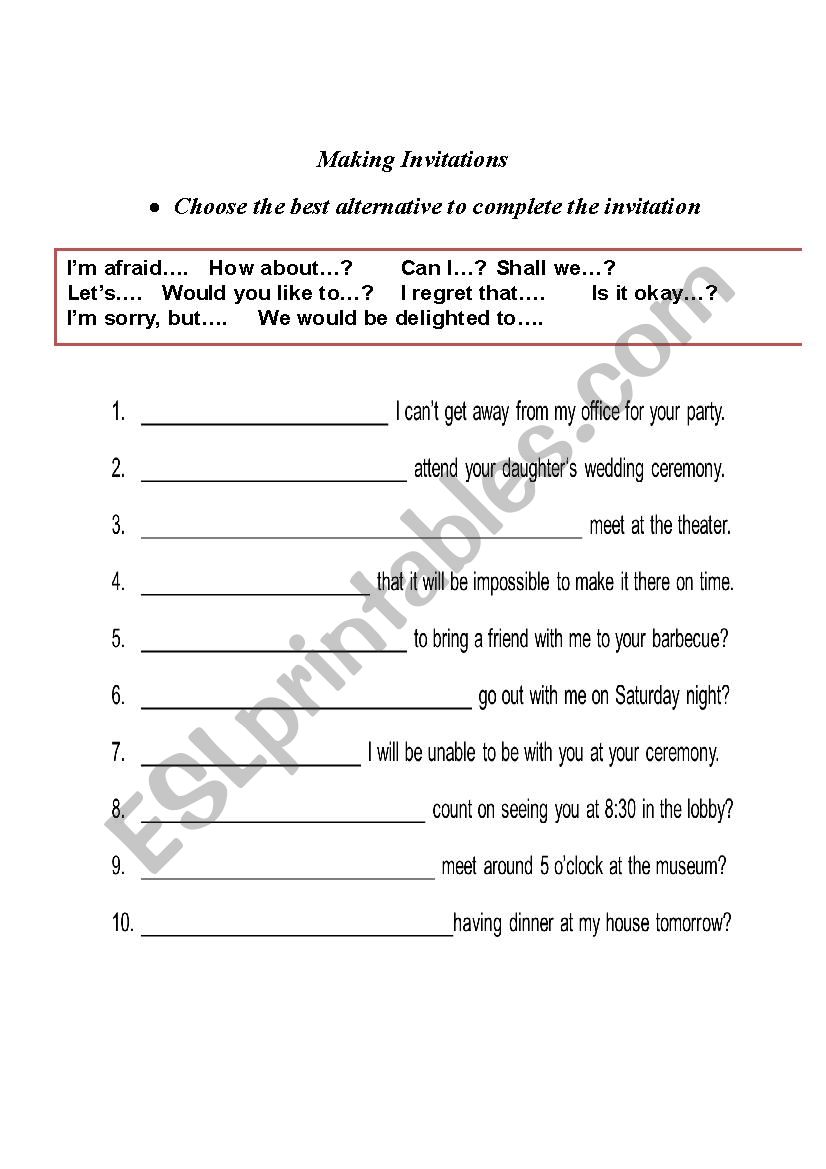 Making Invitations worksheet