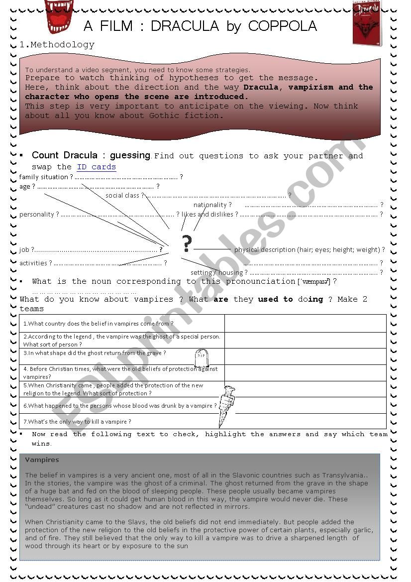 Dracula by Coppola worksheet