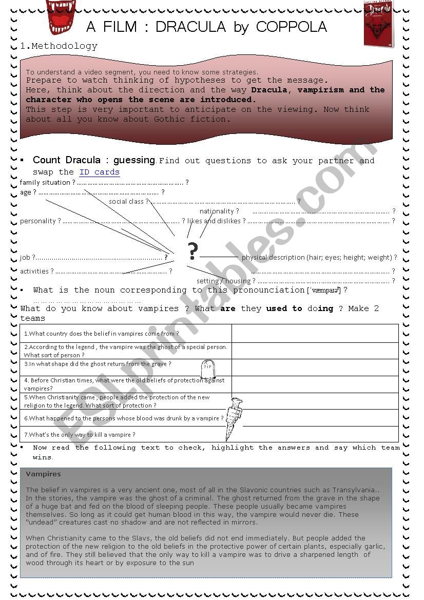 Dracula by Coppola worksheet