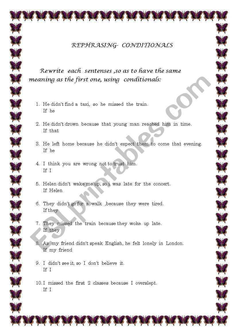 rephrasing using conditionals worksheet
