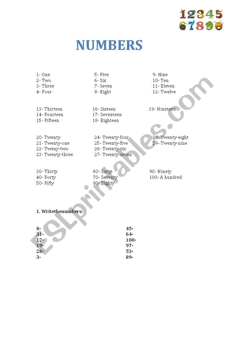 Numbers worksheet