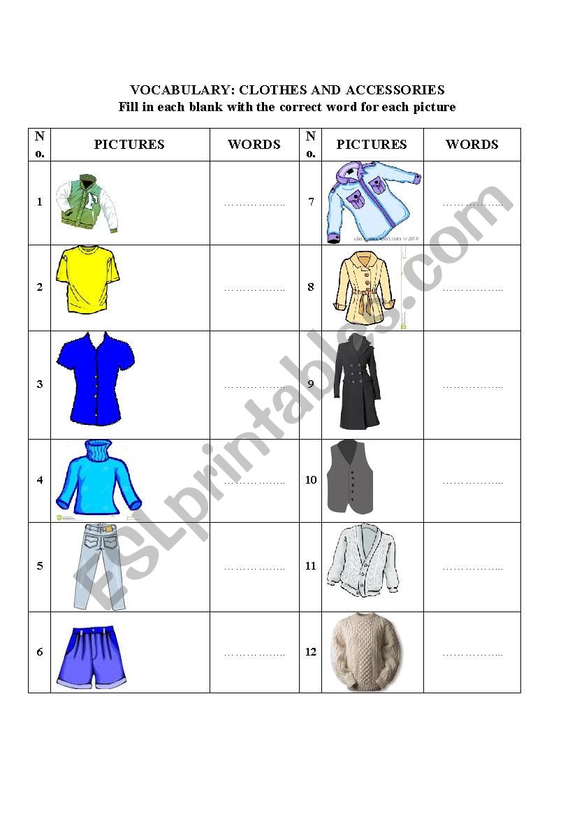 Vocabulary _ Clothes worksheet