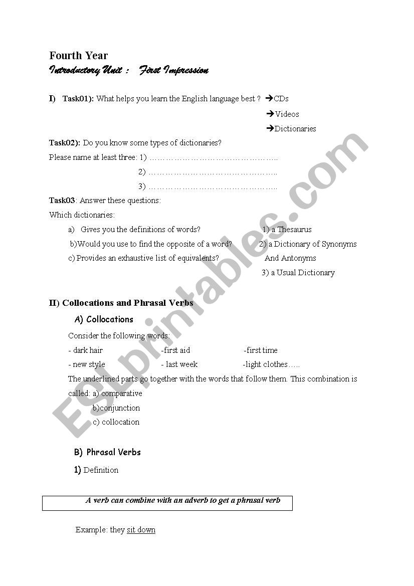 FIRST IMPRESSION   INTRODUCTORY UNIT