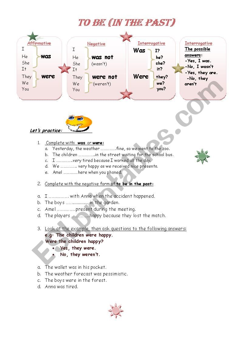 Revision of TO BE in the past worksheet