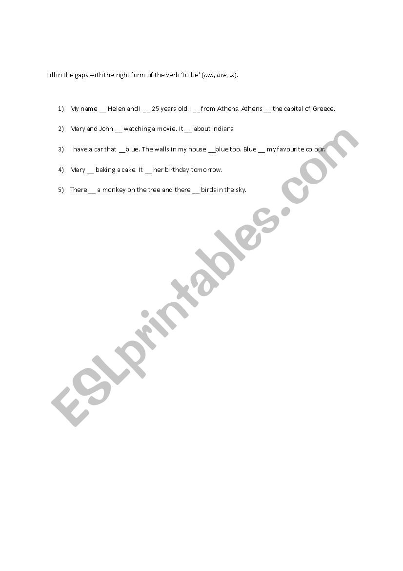 To be exercise worksheet