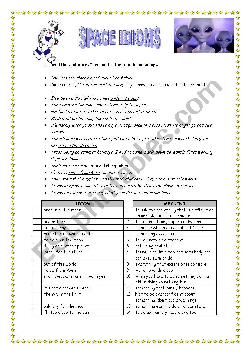 SPACE IDIOMS worksheet