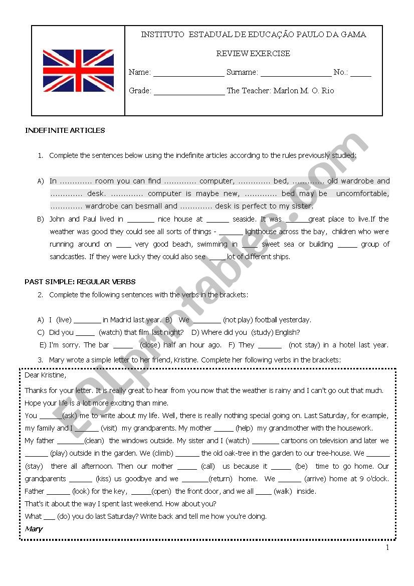 English Review Exercise worksheet
