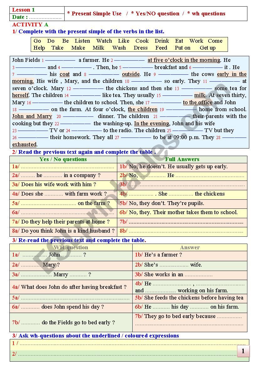 Present Simple Use worksheet