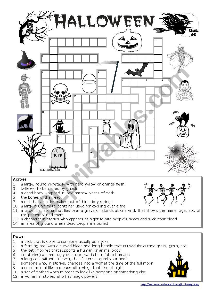 Halloween crossword worksheet