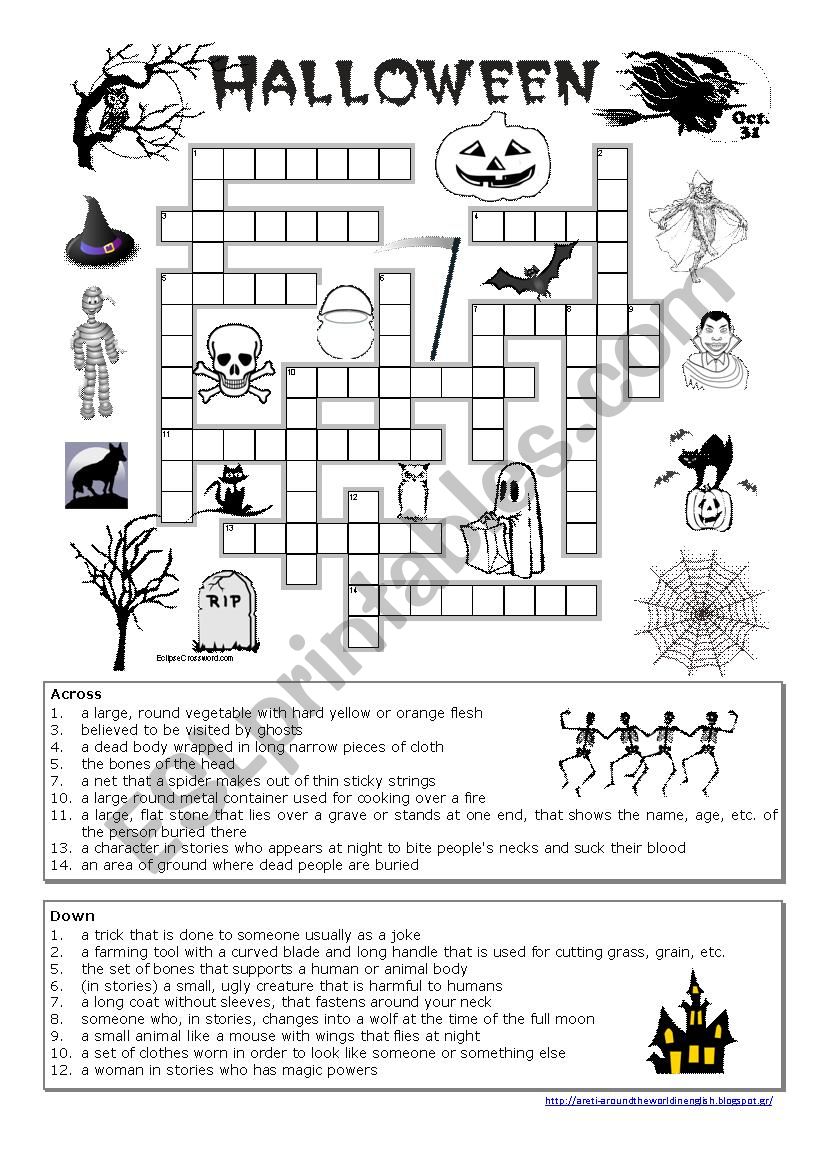 Halloween crossword worksheet