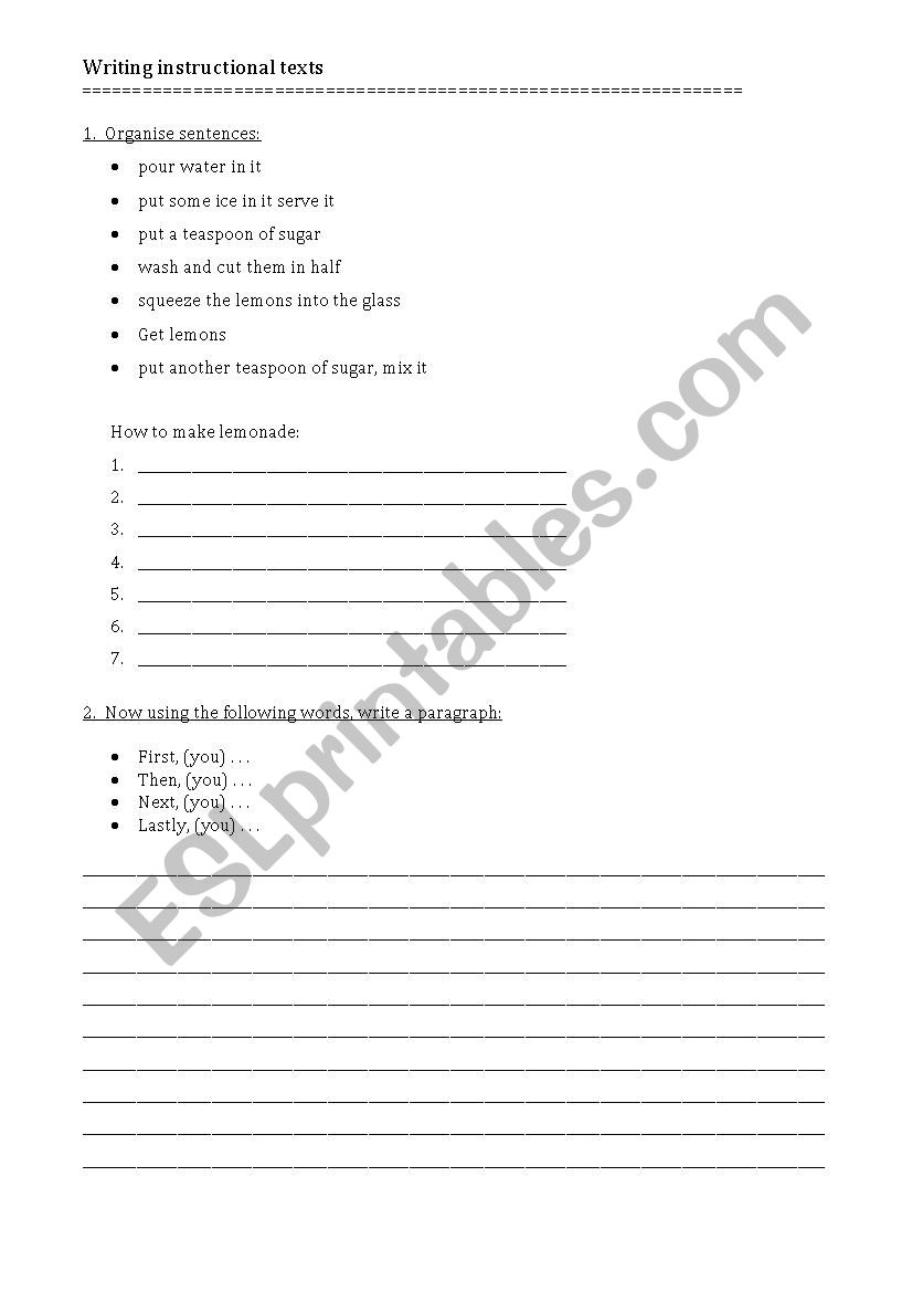 Writing instructional texts worksheet