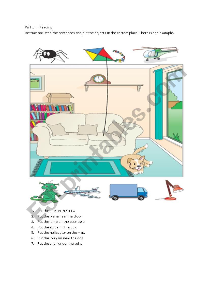 Prepositions and toys worksheet