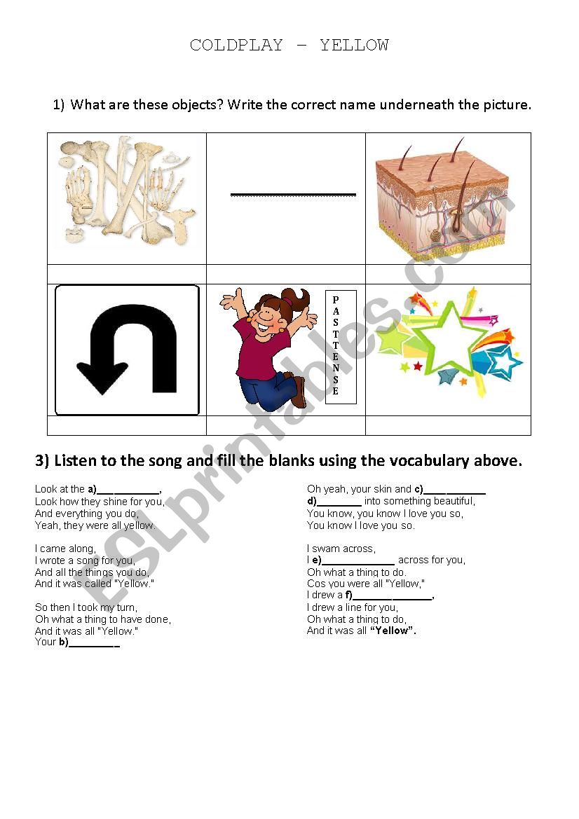 COLDPLAY - YELLOW  worksheet