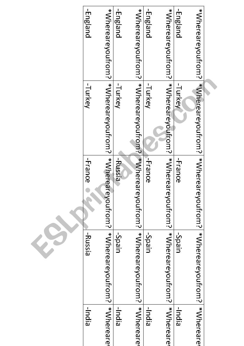 Country- speaking(whole class minglin)