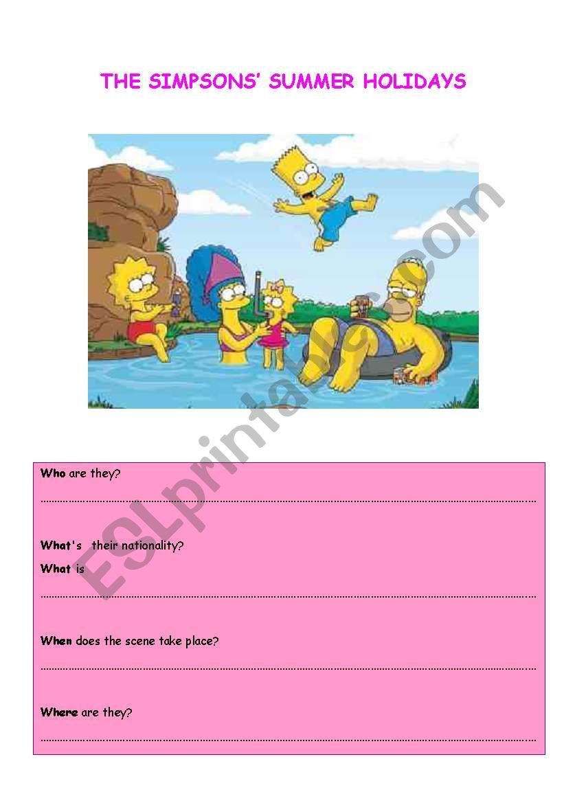 THE SIMPSONS SUMMER HOLIDAYS worksheet