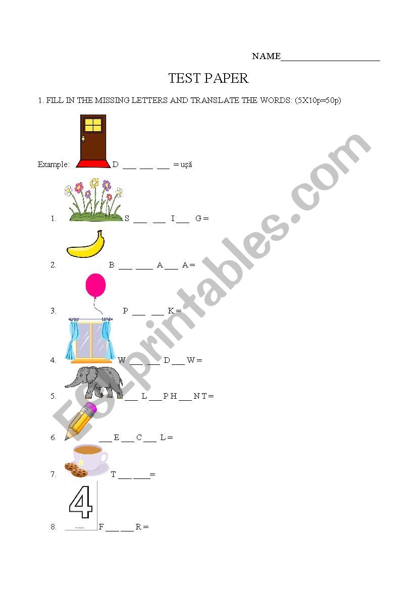 Elementary vocabulary worksheet