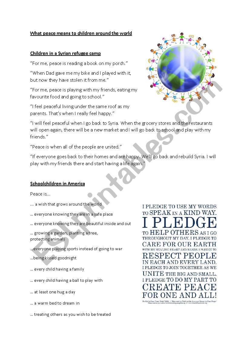 Peace worksheet