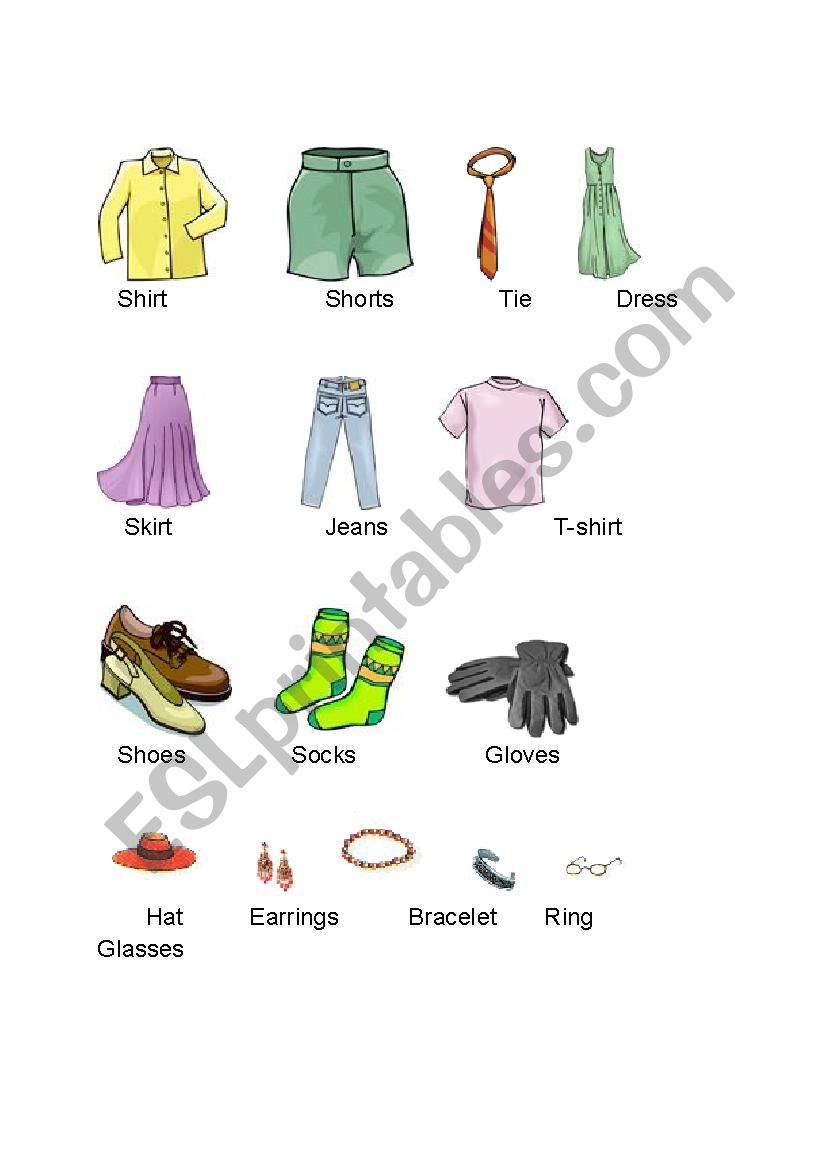 Clothes and Accessories Vocabulary List for Young Learners