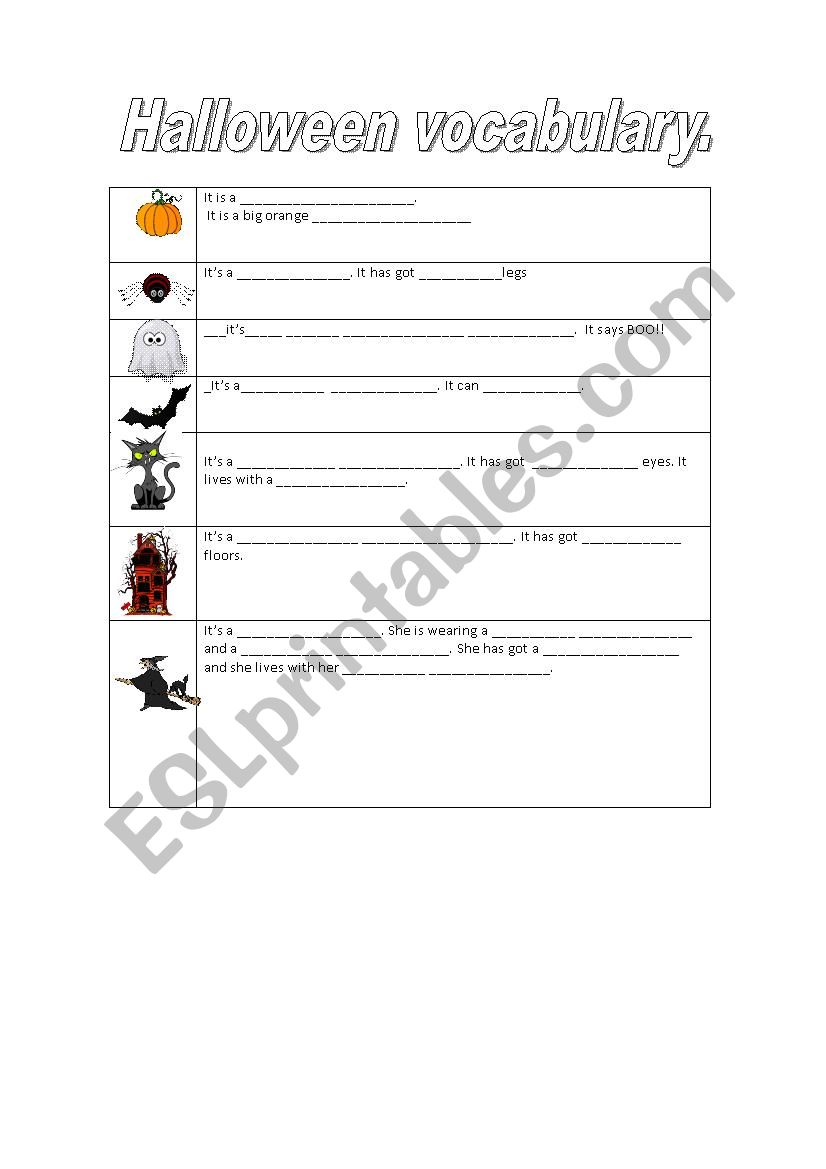 Halloween vocabulary worksheet