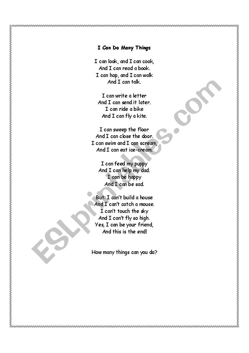 I Can Do Many Things worksheet