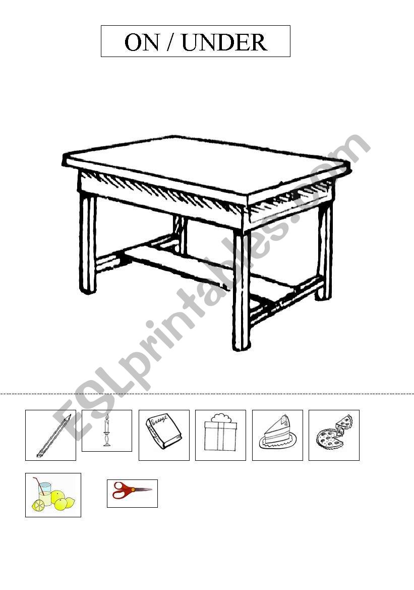 Prepositions on - under worksheet