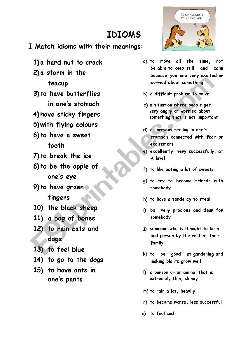 IDIOMS AND THEIR MEANINGS: MATCHING (KEY INCLUDED!)