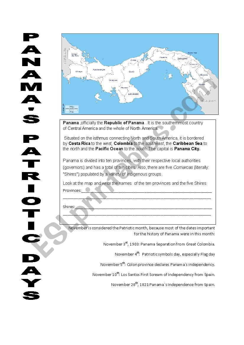 PNAMA PATRIOTIC DAYS worksheet