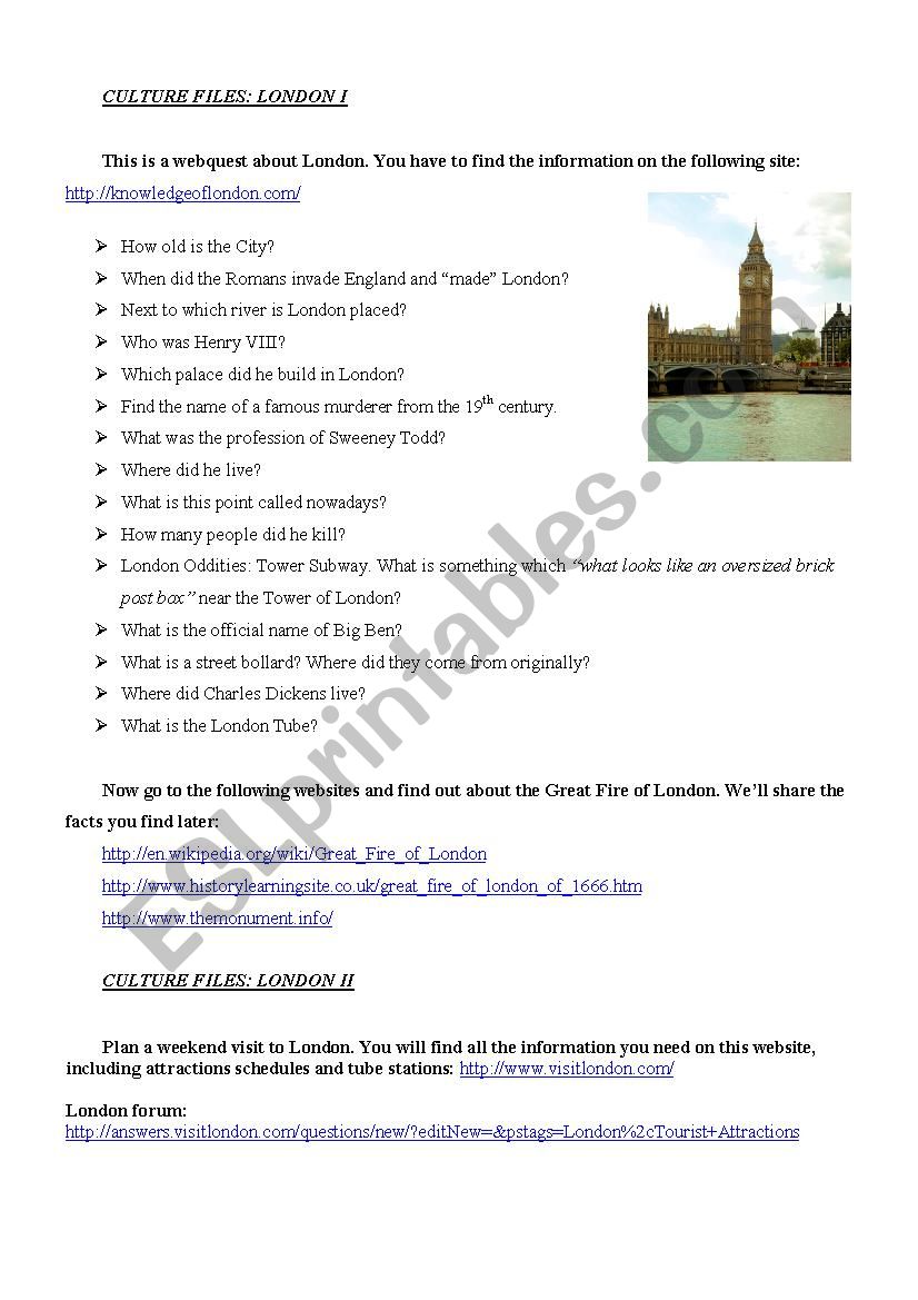 London worksheet