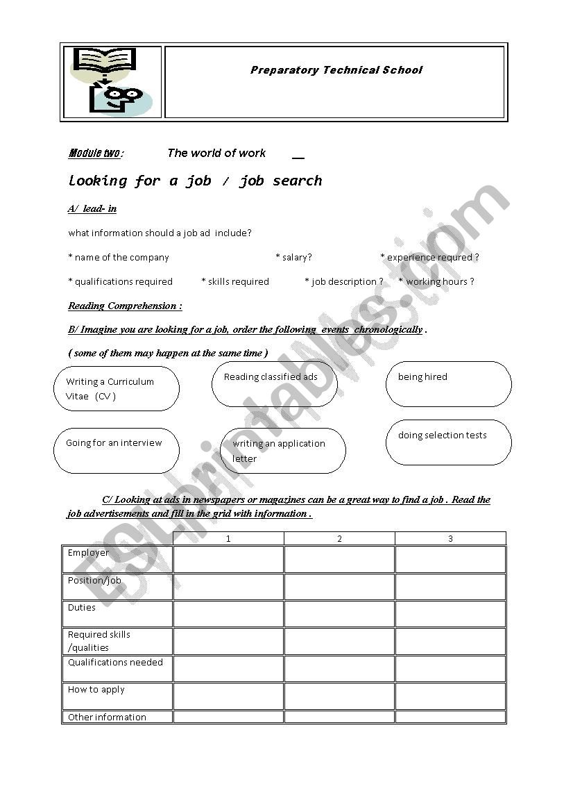 the world of work worksheet