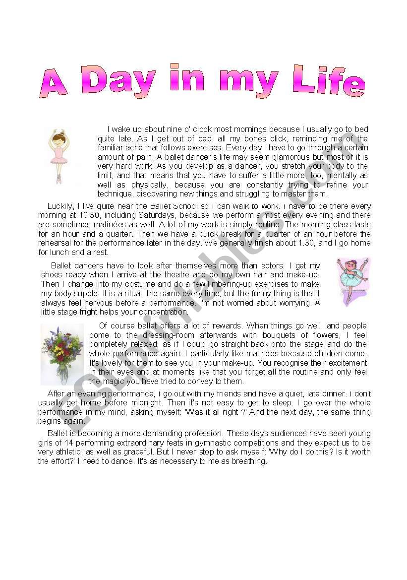 A day in my life worksheet