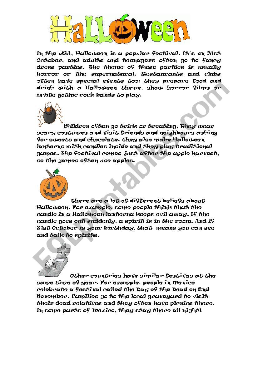 Halloween reading activity worksheet