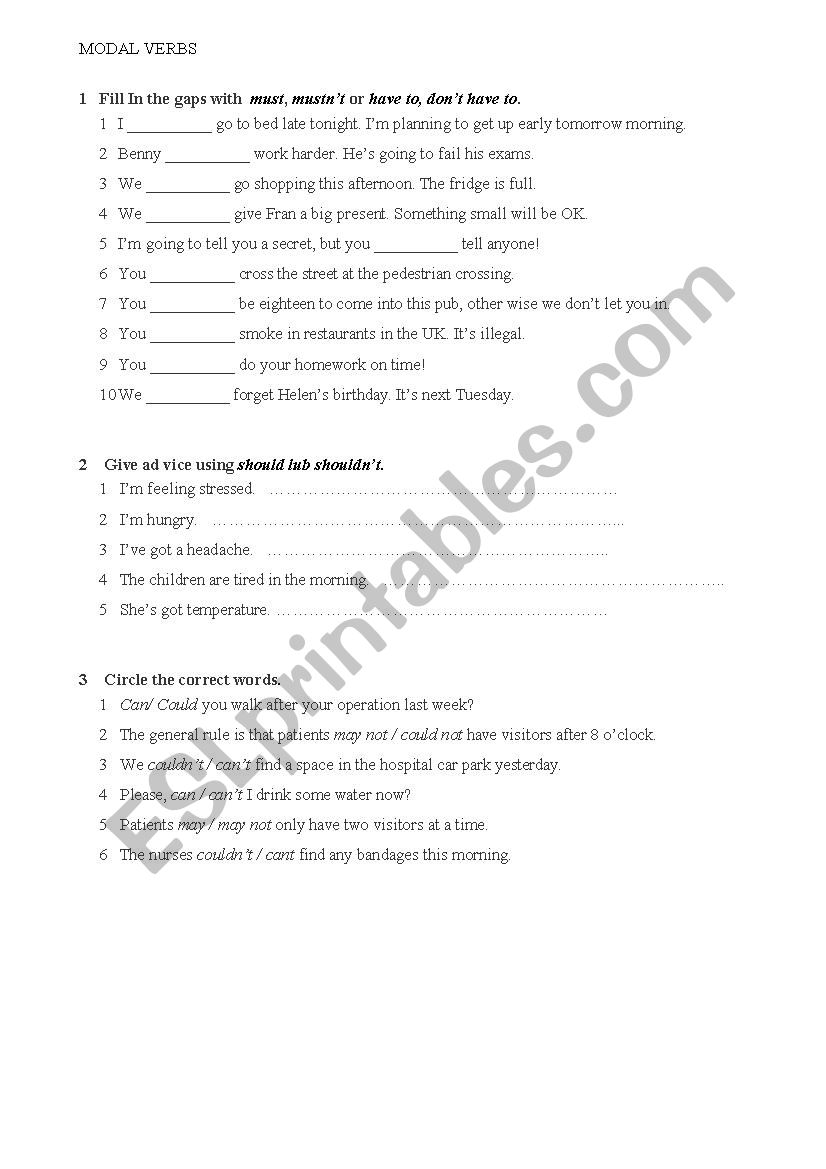 modal verbs worksheet