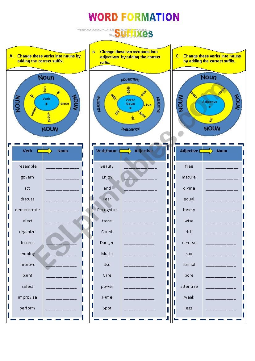 Word formation - suffixes worksheet