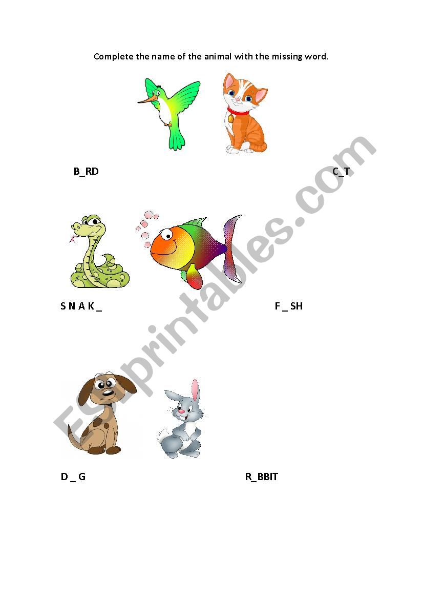Easy animals-complete with the missing letter