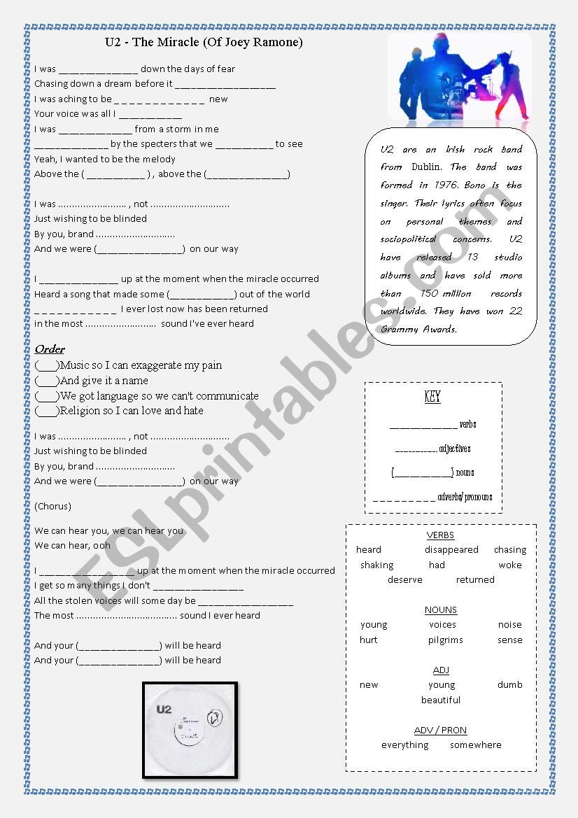 U2 - MIRACLE worksheet