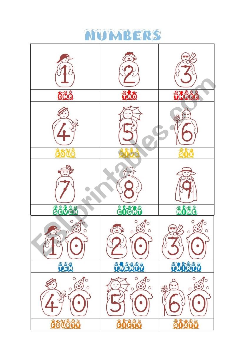 Winter NUMBERS from 1 to 100 worksheet