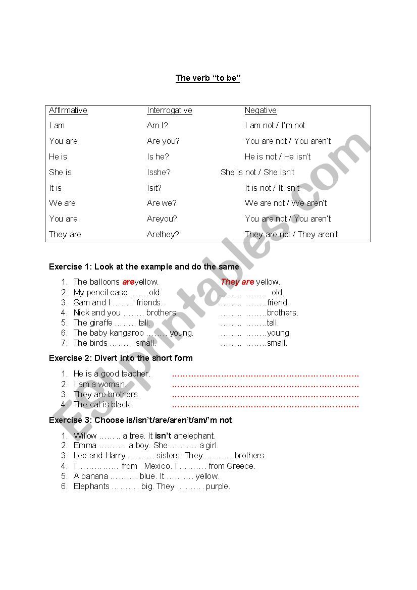 The verb to be worksheet