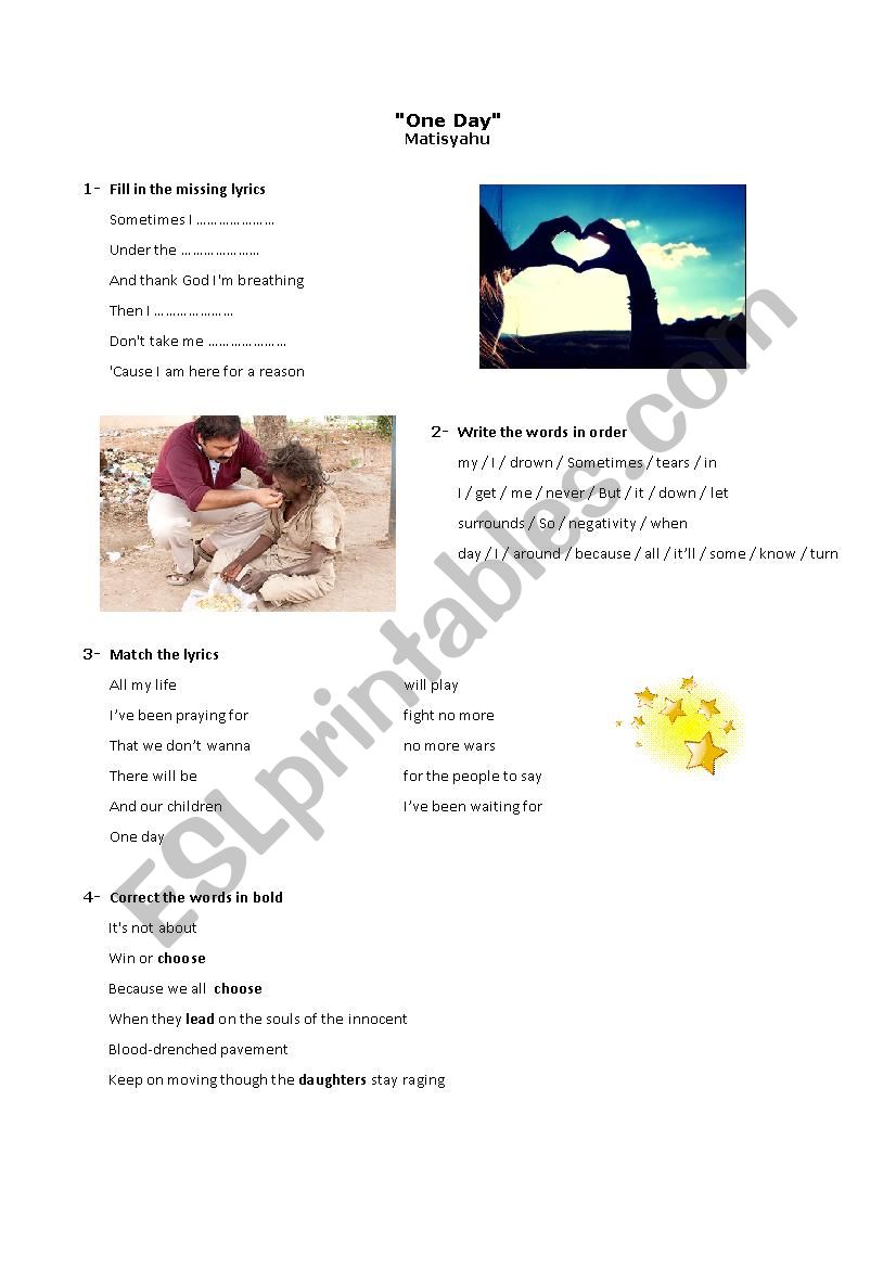 One Day worksheet