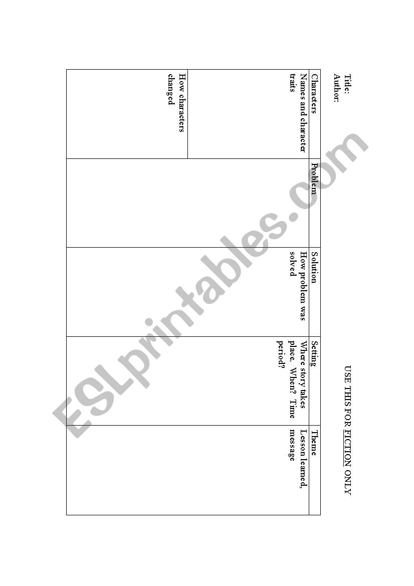 Fiction Graphic Organizer worksheet