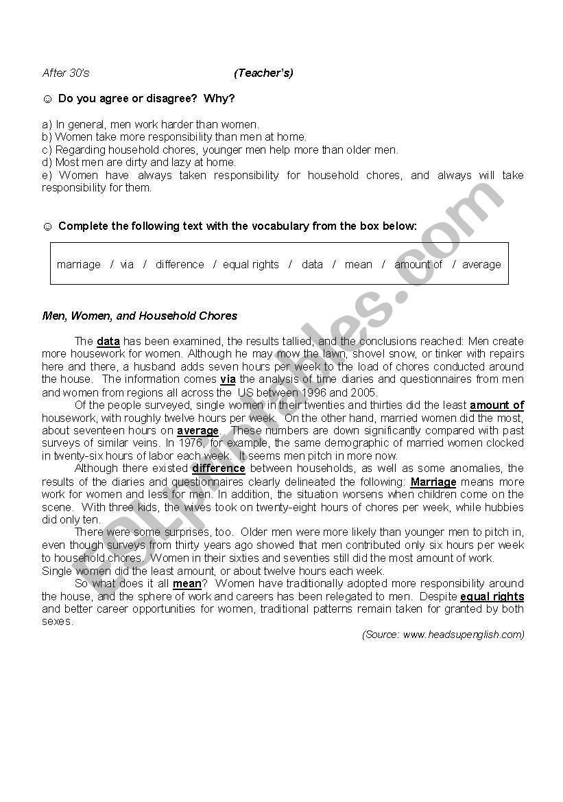 Household Chores - TeacherÂ´s copy